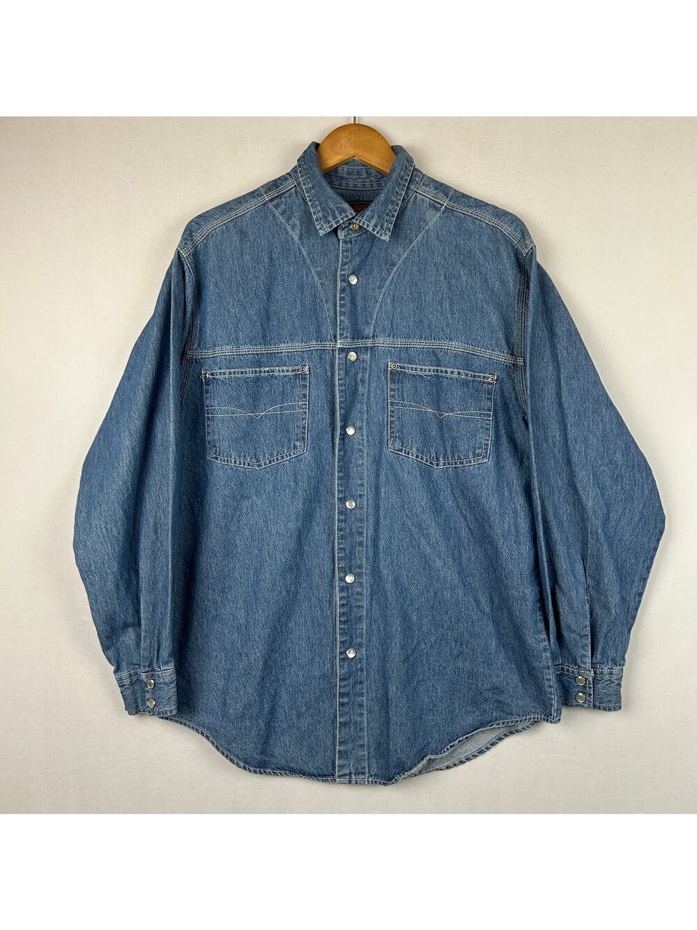 Route 66 Blue Denim Pearl Snap Shirt Long Sleeve Vintage Men's Size M